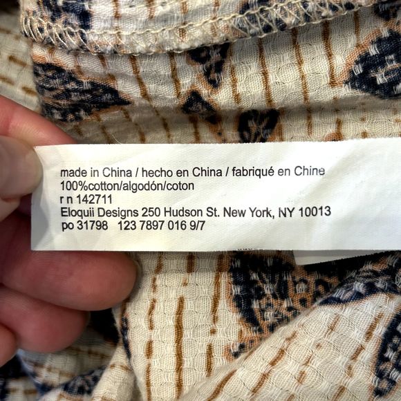 ELOQUII Floral Puff Sleeve‎ Tiered Cotton Midi Dress Cream Navy Blue Women's 16 - Picture 10 of 11